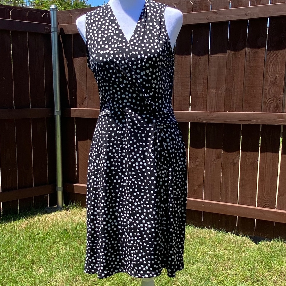 Casual faux wrap dress, polka dots, size M